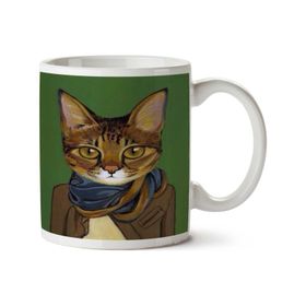 Art Hediye Hipster Kedi Atkı Ceket İki Tarafı Baskılı Kupa Bardak