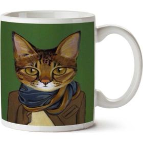Art Hediye Hipster Kedi Atkı Ceket İki Tarafı Baskılı Kupa Bardak