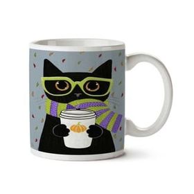 Art Hediye Hipster Kedi Atkı Gözlük Yaprak İki Tarafı Baskılı Kupa Bardak