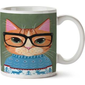 Art Hediye Hipster Kedi Kazak Gözlük İki Tarafı Baskılı Kupa Bardak