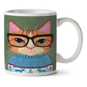 Art Hediye Hipster Kedi Kazak Gözlük İki Tarafı Baskılı Kupa Bardak
