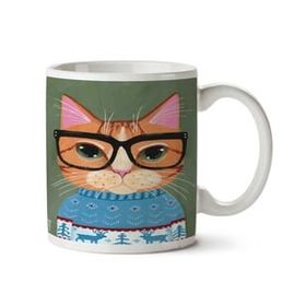 Art Hediye Hipster Kedi Kazak Gözlük İki Tarafı Baskılı Kupa Bardak