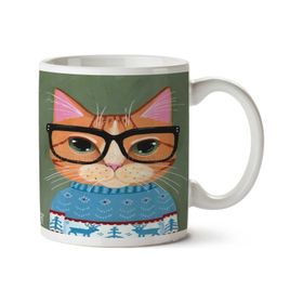 Art Hediye Hipster Kedi Kazak Gözlük İki Tarafı Baskılı Kupa Bardak