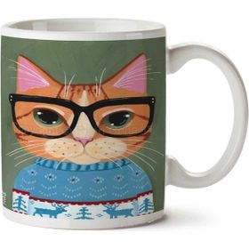 Art Hediye Hipster Kedi Kazak Gözlük İki Tarafı Baskılı Kupa Bardak