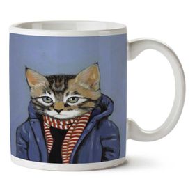 Art Hediye Hipster Kedi Palto İki Tarafı Baskılı Kupa Bardak