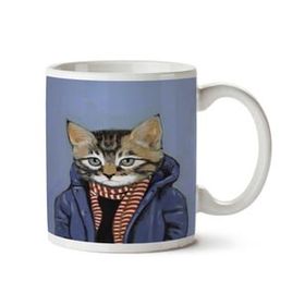 Art Hediye Hipster Kedi Palto İki Tarafı Baskılı Kupa Bardak
