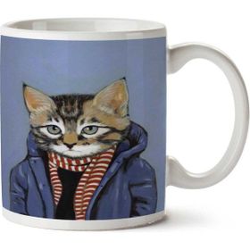 Art Hediye Hipster Kedi Palto İki Tarafı Baskılı Kupa Bardak