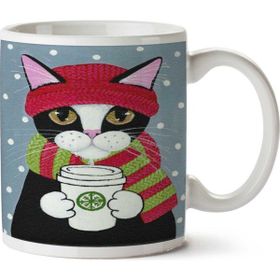 Art Hediye Hipster Kedi Şapka Atkı Soğuk Kış Kahve Iki Tarafı Baskılı Kupa Bardak