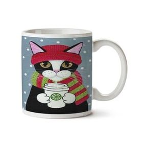 Art Hediye Hipster Kedi Şapka Atkı Soğuk Kış Kahve Iki Tarafı Baskılı Kupa Bardak