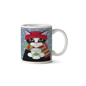 Art Hediye Hipster Kedi Şapka Atkı Soğuk Kış Kahve Iki Tarafı Baskılı Kupa Bardak