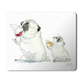 Art Hediye İçki Içen Pug Köpek Baskılı 23x19 cm Mouse Pad