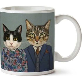 Art Hediye İkili Hipster Kediler İki Tarafı Baskılı Kupa Bardak