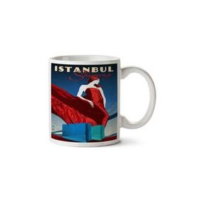 Art Hediye Istanbul Shopping, Girl, Vintage Travel Poster 01 İki Tarafı Baskılı Kupa Bardak
