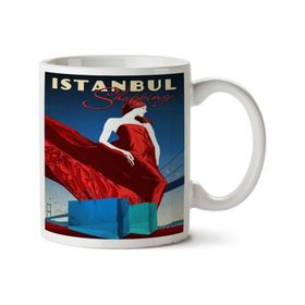 Art Hediye Istanbul Shopping, Girl, Vintage Travel Poster 01 İki Tarafı Baskılı Kupa Bardak