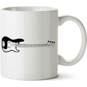 Art Hediye Jazz Bass Guitar İki Tarafı Baskılı Beyaz Kupa