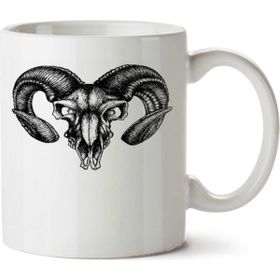 Art Hediye Keçi Kafa Tası Goat Skull İki Tarafı Baskılı Beyaz Kupa
