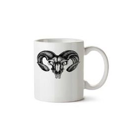 Art Hediye Keçi Kafa Tası Goat Skull İki Tarafı Baskılı Beyaz Kupa