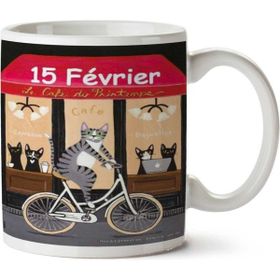 Art Hediye Kedi Cafe Bisikletli Kedi İki Tarafı Baskılı Kupa Bardak