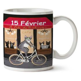 Art Hediye Kedi Cafe Bisikletli Kedi İki Tarafı Baskılı Kupa Bardak