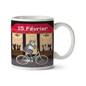 Art Hediye Kedi Cafe Bisikletli Kedi İki Tarafı Baskılı Kupa Bardak