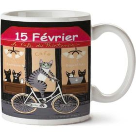 Art Hediye Kedi Cafe Bisikletli Kedi İki Tarafı Baskılı Kupa Bardak