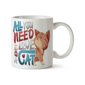 Art Hediye Kedi Cat All You Need İs Love A Cat İki Tarafı Baskılı Kupa Bardak