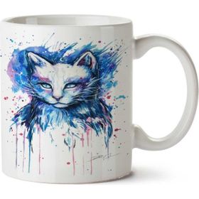 Art Hediye Kedi Cat Mavi Mürekkep İki Tarafı Baskılı Kupa Bardak