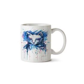 Art Hediye Kedi Cat Mavi Mürekkep İki Tarafı Baskılı Kupa Bardak