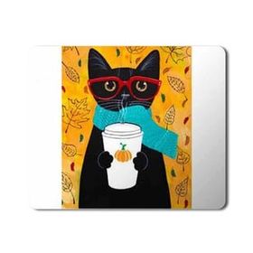 Art Hediye Kedi Kahve İçen Kedi Cat Baskılı 23x19 cm Mouse Pad