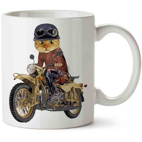 Art Hediye Kedi Motor Süren Kedi Cat İki Tarafı Baskılı Kupa Bardak