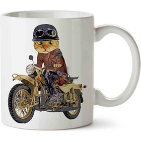 Art Hediye Kedi Motor Süren Kedi Cat İki Tarafı Baskılı Kupa Bardak