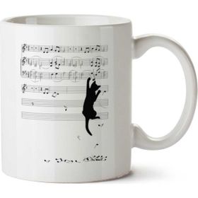 Art Hediye Kedi Müzik Nota Toplayan 01 İki Tarafı Baskılı Kupa Bardak