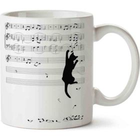 Art Hediye Kedi Müzik Nota Toplayan 01 İki Tarafı Baskılı Kupa Bardak