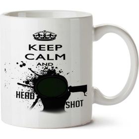 Art Hediye Keep Calm And Head Shot İki Tarafı Baskılı Kupa Bardak