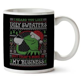 Art Hediye Kermit The Frog None Of My Business Muppets Christmas Knit 01 İki Tarafı Baskılı Kupa Bardak