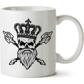 Art Hediye King Skull Kral Kuru Kafa İki Tarafı Baskılı Beyaz Kupa