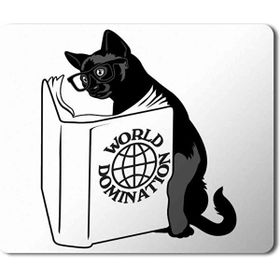 Art Hediye Kitap Okuyan Kedi World Domination Baskılı 23x19 cm Mouse Pad