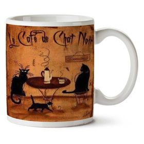Art Hediye Le Cafe Chat Noir İki Tarafı Baskılı Kupa Bardak