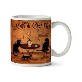 Art Hediye Le Cafe Chat Noir İki Tarafı Baskılı Kupa Bardak