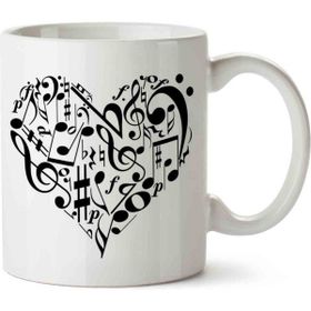 Art Hediye Müzik Kalp Love İki Tarafı Baskılı Kupa Bardak
