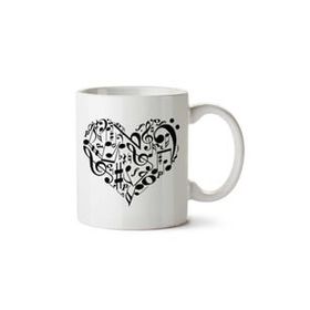 Art Hediye Müzik Kalp Love İki Tarafı Baskılı Kupa Bardak