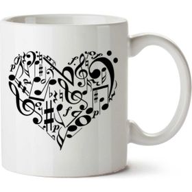 Art Hediye Müzik Kalp Love İki Tarafı Baskılı Kupa Bardak