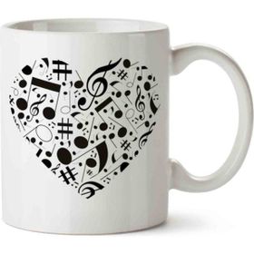 Art Hediye Müzik Kalp Love İki Tarafı Baskılı Kupa Bardak