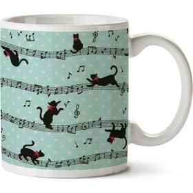 Art Hediye Müzik Notalar Kediler İki Tarafı Baskılı Kupa Bardak