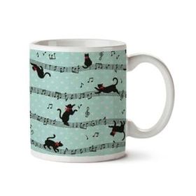 Art Hediye Müzik Notalar Kediler İki Tarafı Baskılı Kupa Bardak