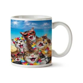 Art Hediye Neşeli Kediler Kumsal Deniz İki Tarafı Baskılı Kupa