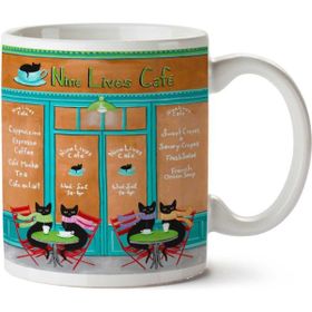 Art Hediye Nine Lives Cafe Cappuccino Espreesso Coffee Cafe Mocha Kedi Kediler Kafe İki Tarafı Baskılı Kupa