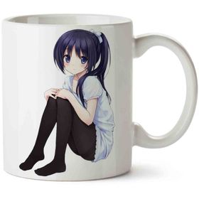 Art Hediye Oturan Anime Kız Karakter İki Tarafı Baskılı Kupa Bardak