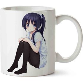 Art Hediye Oturan Anime Kız Karakter İki Tarafı Baskılı Kupa Bardak