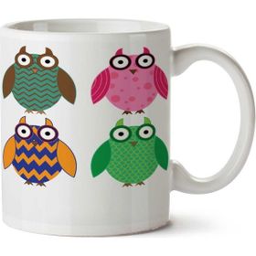 Art Hediye Owl 2 Renkli Baykuşlar İki Tarafı Baskılı Kupa Bardak